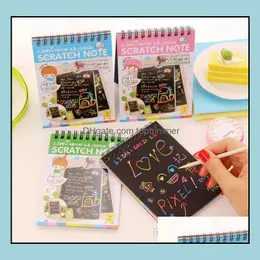 Diy Scratch Art Paper Notebook Note Ding Stick Sketchbook Kids Party Gift Creative Imagination Develoy Mix Colors Drop Delivery 2021