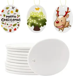 Сублимация UPS Blank Ceramic Ornament Oval Ornament 3,3 -дюймовый белый овальный орнамент с золотой струной для создания декора рождественской елки для DIY -персонализированного дома