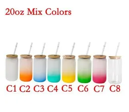 New!! 20oz Sublimation Glass Tumbler with Bamboo Lid Heat Transfer Printing Water Bottles Gradient Color Drinki
