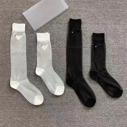 Women Triangle Letter Silk Socks Summer Fashion Letters Sock for Gift Party Black White High Quality