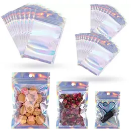 Resealable Plastic Retail Packaging Bags Holographic Aluminum Foil Pouch Smell Proof Bag for Food Storage package 100pcs /lot