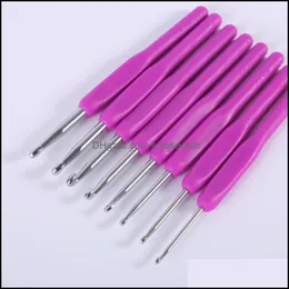 Kumaş ve Dikiş Evi Tekstil Bahçesi Yeni 8pcs Yumuşak Plastik Tutar Alüminyum Tığ İşareti Örgü Örgü İğne Seti 2.5-6mm DIY Crafts Drop De