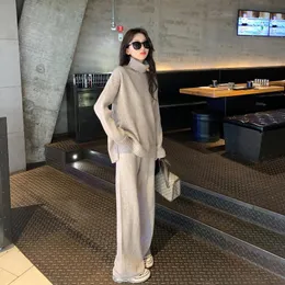 Women's Sweaters Women's Sweaters Fashionable Western Set Sweater Autumn And Winter Tall Solid Waving Wide Leg Pants Can Be Salt Sweet Pullover TopsWomen's 202308