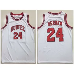 Sjzl98 # 24 Chris Herren 1990-1994 B.M.C. Durfee High School White Basketball Jersey Настроить любое название и номер вышивки для мужчин