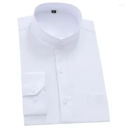 Camicie eleganti da uomo Mandarin Bussiness Formal For Men Chinease Colletto alla coreana Camicia bianca tinta unita tinta unita Regular Fit manica lunga Top da uomoVe da uomo