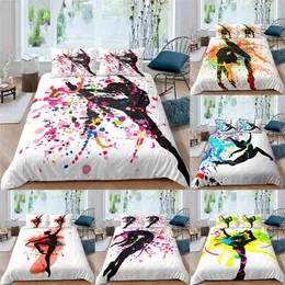 Sängkläder sätter lyx 3D Color Dancing Girl Print 2/3st Däcke Cover Pudow Case For Kids Adult Home Textil Singel/Queen/King Size