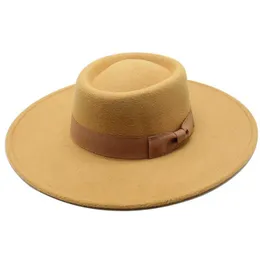 Berets żółta czerwona wełna Feel Jazz Fedora Hat Women unisex szeroki brzeg panama impreza trilby cowboy cap men dżentelmen hatberets