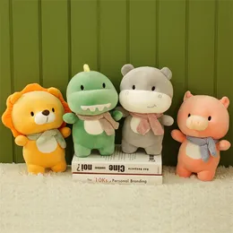 23cm Lovely Piggy Hippo Dinosaur Lion Plush Toys Cute Animals Pillow Soft Stuffed Doll for Kids Cushion Home Decoration 220418