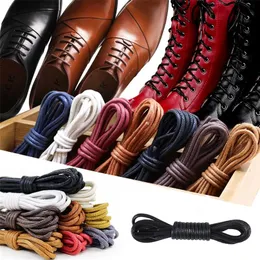 1 Pair Leather Shoelace Waxed Shoelaces for Shoes Soild Cotton Boot Laces Waterproof Strings Round Sports Running Rope Shoe lace 220713