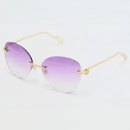 أحدث الأزياء المعدنية Cat Gey Round Styles Rimless Sunglasses الذكور والإناث نظارات الشمس الفاخرة الماس قطع العدسة Eyeglasses مصمم الأزياء البصري الحجم 60-20-145 ملم