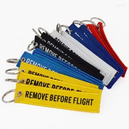 Keychains 3Pcs/lot Remove Before Flight For Aviation Gifts Embroidery Customize Keyring Key Holder Cars Sleutelhanger Emel22