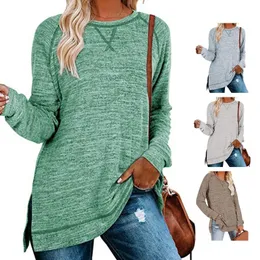 Women's Hoodies & Sweatshirts Plus Size Women Loose Casual Solid Long Sleeve O-neck Sweatshirt Side Split Pullover Top Ladies Pullovers Wint