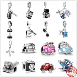 925 Sterling Silver Dangle Charm Hant Camera Wisiant Charm Bead Fit Pandora Charms Bransoletka DIY Akcesoria biżuterii