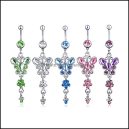 فنون الجسم الفراشة متدلية CZ BELLY BUNTING RING 316L SURCICAL STELL FLOWER DHAIR for Women Drop Deliver