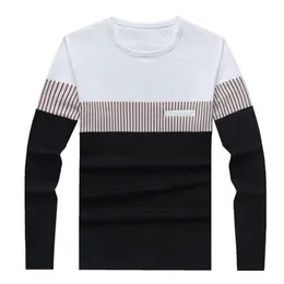 T-shirt Män Bomull Långärmad O Neck Striped Mens Tshirts Fashion Patchwork Causal Slim Fit T Shirt Man Märke Män Kläder 220408