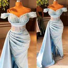 2022 Plus Size Arabisch Aso Ebi Meerjungfrau Spitze Perlen Ballkleider Stilvolle Satin Abend Formale Party Zweiter Empfang Geburtstag Verlobung Brautjungfernkleider Kleid ZJ206