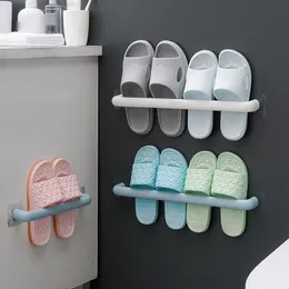 Punch-Free Handduk Rack Badrum Väggmontering Drain Slipper Rack Hushåll Plastförvaring Rack No-Drilling Slippers Organiser ZL1257