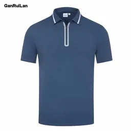 High Quality Polo Shirt Summer Short Sleeve Zipper Men's Shirt Polo Nylon/Spandex Solid Casual Shirt Polo Male Tops 220418