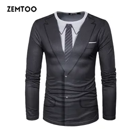 Zemtoo Men T koszule marka Tuxedo Tees Homme retro krawat slim fit camisetas men długi rękaw Casual Tuxedo Shirt 3D Print Shirt T200224