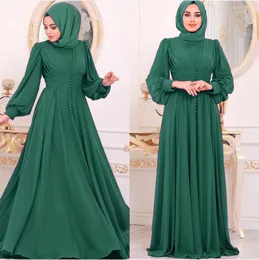 Mulheres muçulmano hijab vestido 2022 botão sólido chiffon eid mubarak festa noite vestido longo árabe turco roupas islâmicas