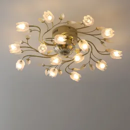 Plafoniere romantiche moderne europee Apparecchio Americano Lussuoso fiore Droplight Elegante camera da letto Sala da pranzo Illuminazione interna domestica 15 Lampade G4 Diametro 66 cm