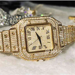 Persönlichkeit Quadratische Armbanduhr icy out Diamant Gold Charme Frauen Männer Modeuhr