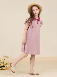 Girl's Dresses HoneyCherry Girls Summer Doll Collar Dress Flying Sleeves Cotton Contrast Color Children ClothesGirl's Girl'sGirl's