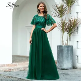 New Autumn Decoration Dress Elegant A Line O Neck Flare Sleeve Sequined Long Formal Party Dresses For Women Plus Size Fall 2020 T200627