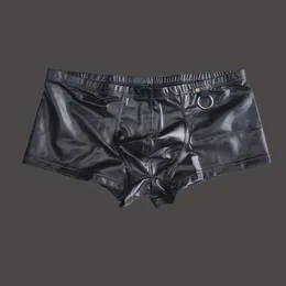 Mutande Uomini Sexy Ecopelle Cock Ring Boxer U Custodia convessa Boxer lucidi PU Intimo Guaina Maschile Stage Gay Wear Plus Size F10 Migliore qualità