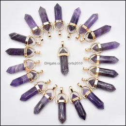 Konst och hantverk Arts Gifts Home Garden Natural Stone Amethyst Charms Hexagonal Healing Reiki Point Pendants for Jewelry Ma Dhghj