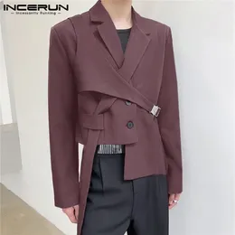 Moda mężczyźni swobodny blezer Lapel z długim rękawem przycisk streetwearu nieregularny garnitury mężczyźni solidny kolor cienki jakcets s-5xl inderun 220527