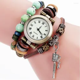 Wristwatches Drop Vintage Women Beaded & Bell Bracelet Watches Luxury Leather Ladies Dress Quartz Wrist Relogio FemininoWristwatches Iri