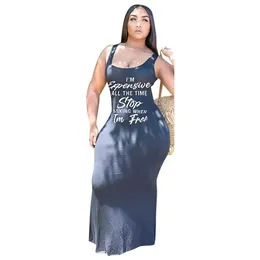 女性服の手紙印刷されたサスペンダードレス2023夏の新しい女性服印刷されたカジュアルドレスサイズxl -5 xl
