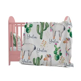 Baby Born Swaddling Cotton Name Personlig Vintage Floral Spädbarn Baby Bedding Present Crib Bed Filt 220712