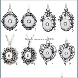 Kolye Kolyeler Moda Sier Metal Snap Düğmesi Kolye Rhinestone Çiçek Retro DIY 18mm Zence