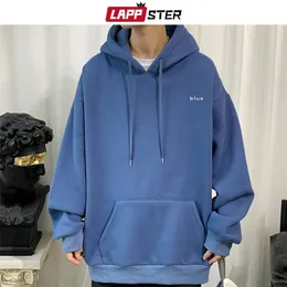 Lappster Homens Bordado Sprint Com Capuz Hoodies Mens Oversized Coreano Harajuku Moletons 7 Cores Preto Hoodie 220325