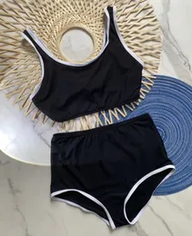 Brazilian Designer Sport Bikinis Set 2023 Solid Swimsuit Black White Swimwear High Waist Brand Push Up Bathing Suits Female XL With Tags Female Maillot de bain femme