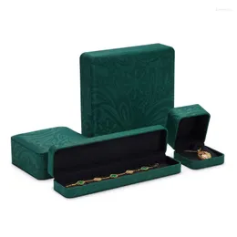 Sacchetti per gioielli Borse Oirlv Retro Green Brocade Ring Box Ciondolo Custodia Bracciale Organizzatore Catena lunga Confezione Collana grande CustodiaGioielli