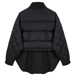 EAM Fake Two Drawstring Cottonpadded Coat Long Sleeve Loose Fit Women Parkas Fashion Autumn Winter 1DD2101 201201