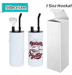 US warehouse!!!15oz sublimation hookahs Cups straight tumbler cold smoking tumblers fatty cup with Smoking Lid Glass Bowl Water Pipe fast ship