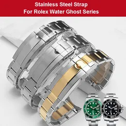20 мм 21 -мм металлическая часовая полоса для серии Rolex Water Ghost Series Silver Gold Stainsainse Steel ремешок для мужчин Женщины Durabel Bristband
