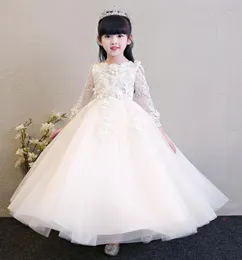 Vestidos de menina Ivory Chiffon Flower Girl Dress Kids Wedding Festa formal de renda de renda de manga