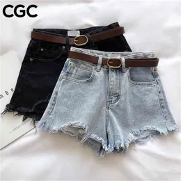 Yaz kot şort gevşek yüksek bel kadın pantolonlar rahat denim kısa pantolon moda geniş bacak kadın sokak kıyafeti 210624 w220322