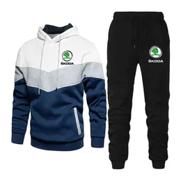 Skoda 2021 Högkvalitativ herrplattor College Style Hooded Hoodie Suit Polar Fleece Warm Streetwear Sports Track Suit G1217