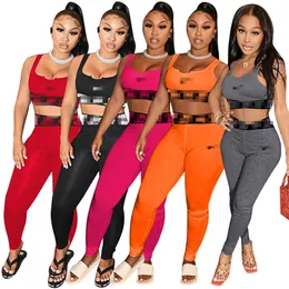 Sexy Crop Top Designer Trainingsanzüge Frauen Weste 2 Stück Sets Mode Kleidung Outfits Sommer Baumwolle Mischung Brief Drucken Anzüge K0044