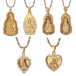 Pendant Necklaces Buddhist Guanyin Necklace Golden Chinese Style Ornament Buddha Amulet HinduismPendant