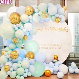 Qifu Macaron Metallic Balloon Sieć Zestaw Happy Birthday Balon Arch 1st Birthday Decor Dekorowanie Oh Baby Shower Wedding Baloon T200526