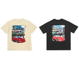 21SS primavera verão unissex drive através de camiseta de carro EUA EUA angustiados skate vintage masculino homem high street casual plus size tshirt damasco novas cores