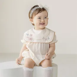Summer Baby Kids Rompers Short Sleeve Brodery Flower Cute Creeper Girl's Bodysuit Outfits 220426