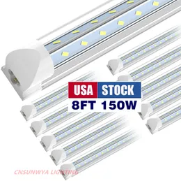 50st 8ft LED -butik Ljus fixtur T8 Integrerade rörlampor 150W 1500lm 6500k Hög utgång Clear Cover V Form 270 grader för garage -lager Uppgraderade butiker Ljus